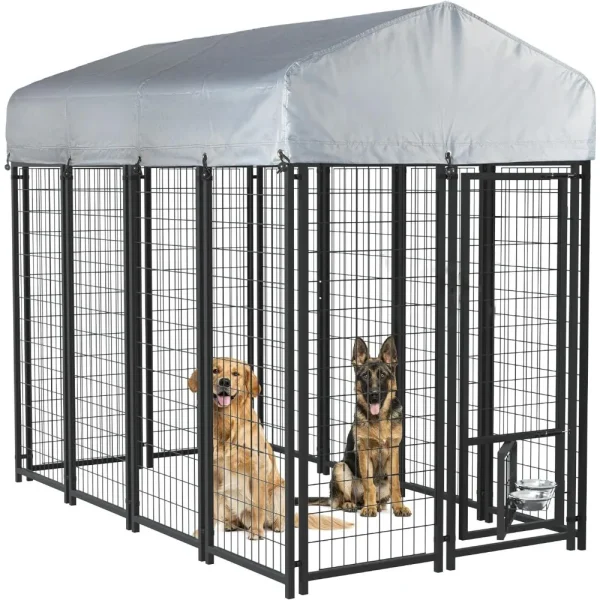 Heavy Duty Large Outdoor Dog Kennel , Escape-Proof. Double-Latch Gate, Heat Dissipation Sunshade