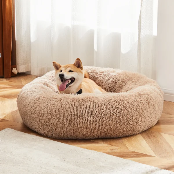 Calming Dog Bed. Medium to Large. Washable. Anti-Slip Fluffy Plush Faux Fur