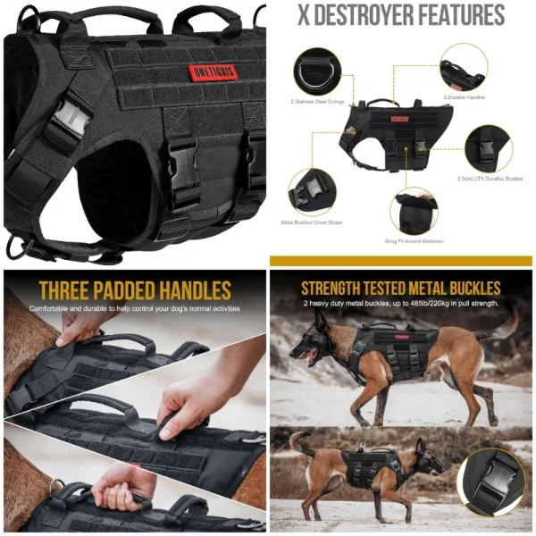 Large Tactical Dog Harness, No Pulling, Adjustable