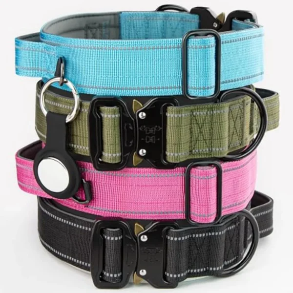 Tactical Collar. Handle. AirTag Holder, Neoprene-Padded. Reflective.
