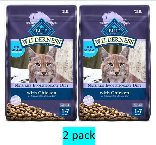 2 x Blue Buffalo Wilderness Natural Adult Cat Food Chicken 12 lb