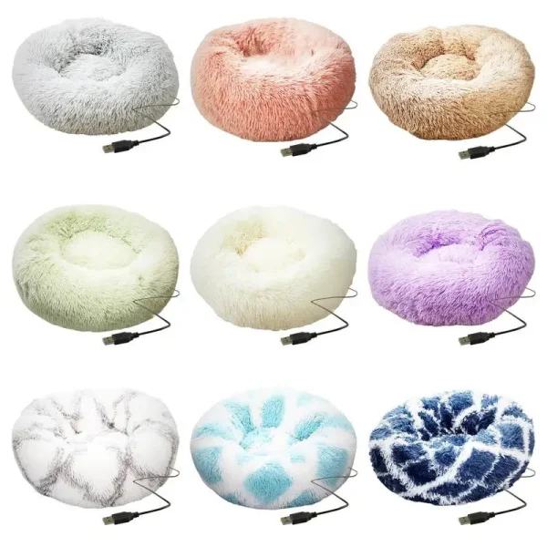 Soft Plush Beds USB Heating Round Small Medium Dogs, Cats. Machine Washable