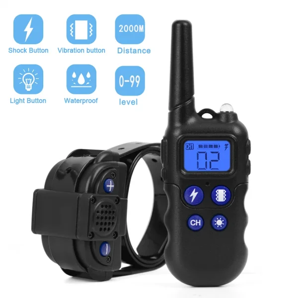 2km Training Collar, Walkie-Talkie, Rechargeable, Shock/Vibration/Beep, Waterproof
