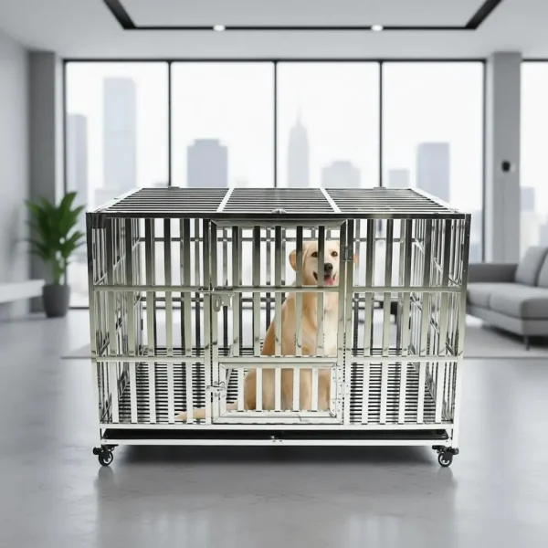 37 Heavy-Duty Metal Crate, Lockable Wheels, Double Doors